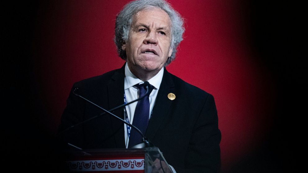 Secretary General of the Organization of American States, OAS, Luis Almagro addresses the OAS during the opening of the 52nd General Assembly of the OAS in Lima, Peru, Wednesday, Oct. 5, 2022. (AP Photo/Guadalupe Pardo)