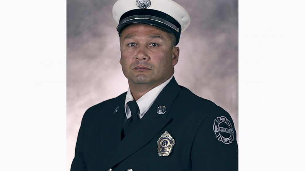 This undated photo released by the Stockton Police Department shows Stockton Fire Captain Vidal "Max" Fortuna. Officials said, Fortuna was fatally shot Monday, Jan. 31, 2022, in the city of Stockton, Calif., when he and others responded to a report o