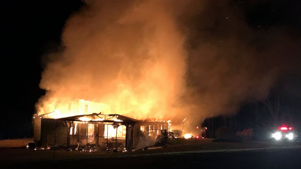 This Friday, March 29, 2019, photo provided by the New Market Fire and Rescue Team shows a fire at the main offices of the Highlander Education and Research Center in New Market, Tenn. The center is a social justice center that trained the Rev. Marti