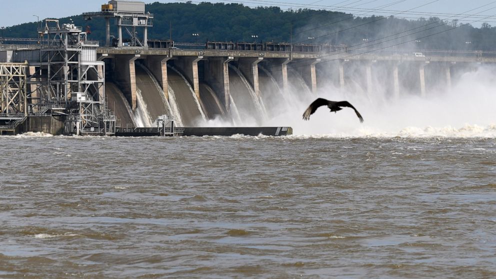 Water flows through Conowingo Dam, a hydroelectric dam spanning the lower Susquehanna River near Conowingo, Md., on Thursday, May 16, 2019. Officials once counted on the dam to block large amounts of sediment in the Susquehanna from reaching Chesapea