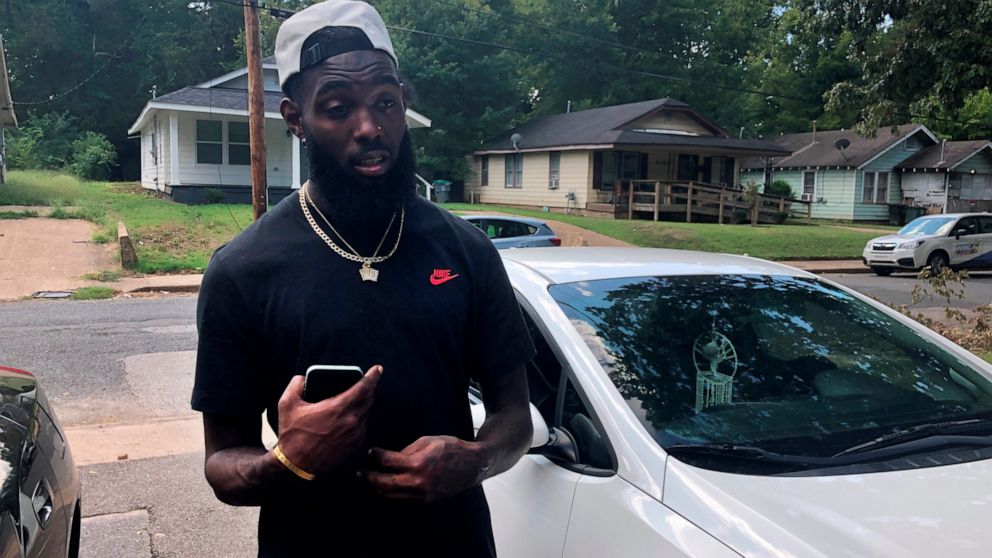 Marcus Cash, 28, speaks during an interview outside a home where his close friend and business partner, Dewayne Tunstall, was fatally shot, in Memphis, Tenn., on Thursday, Sept. 8, 2022. Just before 1 a.m. Wednesday, at least three witnesses saw Ezek