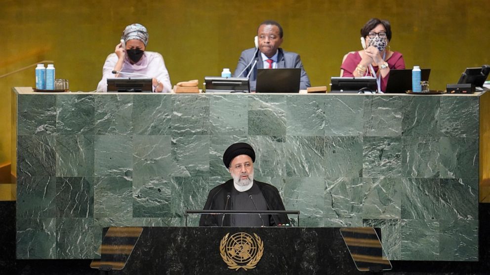 President of Iran Ebrahim Raisi addresses the 77th session of the United Nations General Assembly, Wednesday, Sept. 21, 2022 at U.N. headquarters. (AP Photo/Mary Altaffer)