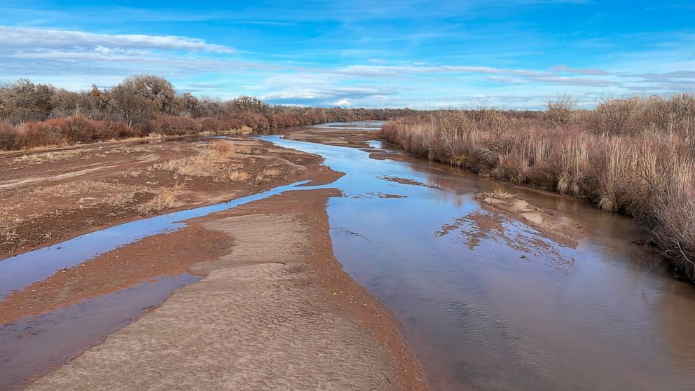 A finger of the Rio Grande flows near Albuquerque, N.M., on Thursday, Dec. 23, 2021. Forecasters with the National Weather Service in Albuquerque say the last three months have been very dry for many parts of New Mexico and more warm, dry weather is 
