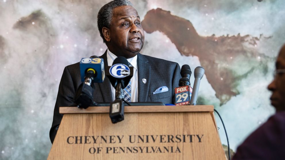 Aaron A. Walton, Cheyney's president, announces fundraising campaign and continued partnerships to ensure the school's financial future, during a news conference at the school Tuesday, March 5, 2019 in Philadelphia. The nation's oldest historically b