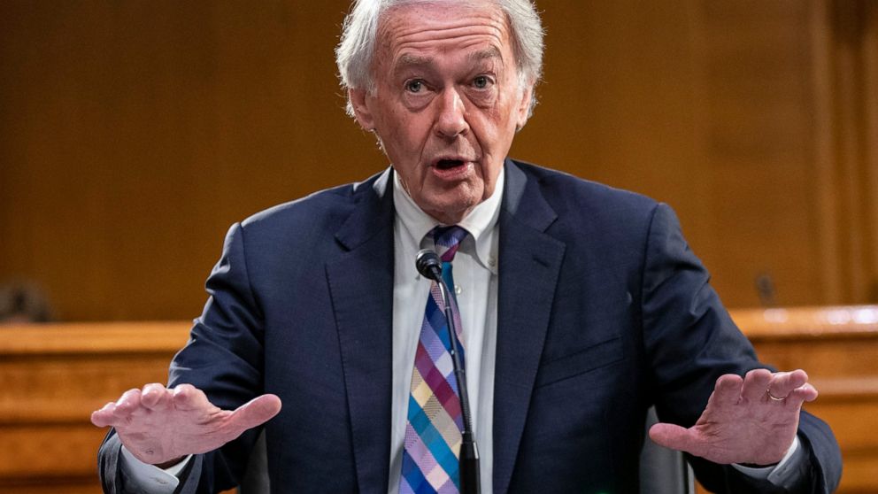 FILE - Sen. Ed Markey, D-Mass., speaks during a Senate Foreign Relations committee hearing on the Fiscal Year 2023 Budget in Washington, on April 26, 2022. A delegation of American lawmakers is visiting Taiwan just 12 days after a visit by House Spea