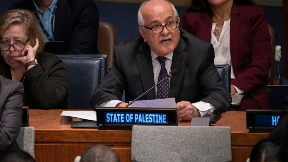 FILE - Palestinian Ambassador Riyad H. Mansour speaks during a meeting of the Special Political and Decolonization Committee at United Nations headquarters on Friday, Nov. 11, 2022. On Friday, Dec. 30, 2022, the U.N. General Assembly asked the U.N.’s