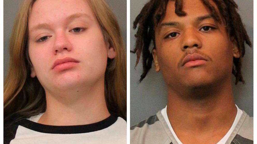 These booking photos provided by the Hobart, Ind., Police Department show Cailyn Marie Smith, 18, and Kyren Gregory Perry-Jones, 23. The northwestern Indiana couple allegedly used a car to force two teenage boys off a road, angered that the twin brot