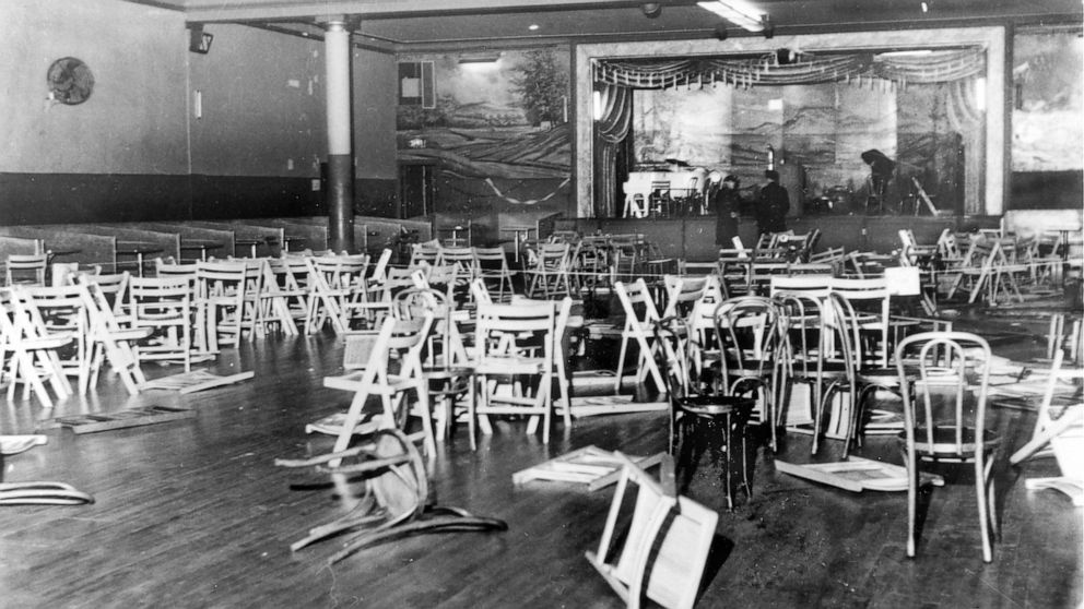FILE — This photo shows the Audubon ballroom, in New York's Harlem neighborhood, after it was roped off by police following the assassination of Malcolm X, February 21, 1965. Two of the three men convicted in the assassination of Malcolm X are set to