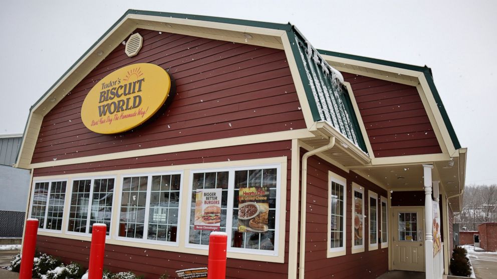 FILE - A Tudor's Biscuit World in Elkview, W.Va., is seen Jan. 20, 2022. Tudor's Biscuit World is facing a complaint from the National Labor Relations Board after an investigation found evidence the company unlawfully disciplined and threatened emplo