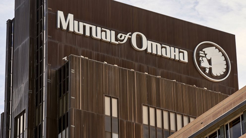The Mutual of Omaha logo is seen at the company's corporate headquarters in Omaha, Neb., Friday, July 17, 2020. Insurance company Mutual of Omaha has announced it will replace its longtime corporate logo, which features a depiction of a Native Americ