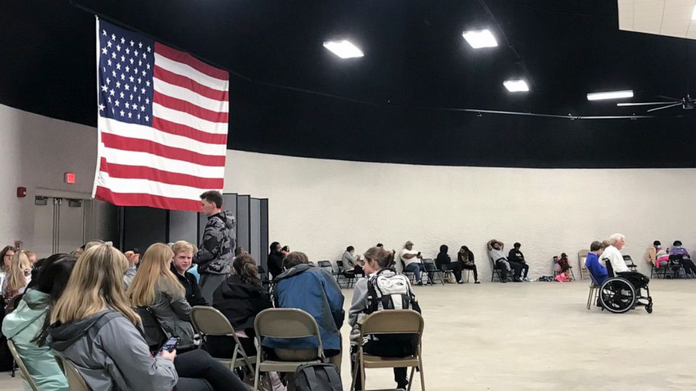 This photo provided by Craig Ceecee shows a tornado shelter opened by the Oktibbeha County Emergency Management agency on Tuesday, Nov. 29, 2022, in Starkville, Miss. Ceecee, a meteorologist at Mississippi State University, said the shelter is locate