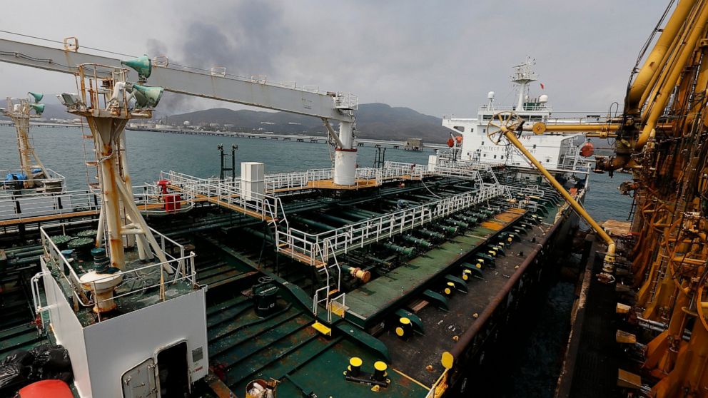 FILE - In this May 25, 2020 file photo, the Iranian oil tanker Fortune is anchored at the dock of the El Palito refinery near Puerto Cabello, Venezuela. U.S. officials said Thursday, Aug. 13, 2020, that the Trump administration has seized the cargo o