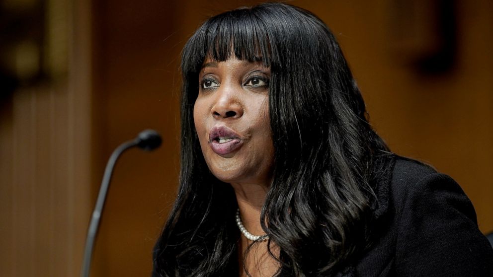 FILE - Lisa Cook, nominee to be a member of the Federal Reserve Board of Governors, speaks during the Senate Banking, Housing and Urban Affairs Committee confirmation hearing on Thursday, Feb. 3, 2022, in Washington. The Senate on Tuesday, March 29, 