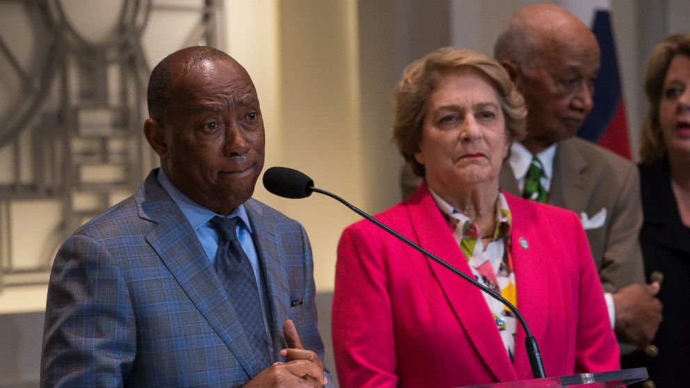 Houston Mayor Sylvester Turner holds a press conference updating the public on ongoing investigations related to the no-knock raid by narcotics officers that killed two people and injured five police officers last month, during a press conference fro
