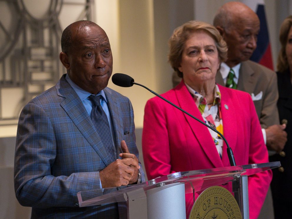 Houston Mayor Sylvester Turner holds a press conference updating the public on ongoing investigations related to the no-knock raid by narcotics officers that killed two people and injured five police officers last month, during a press conference fro