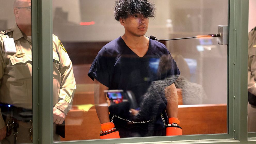Las Vegas Strip stabbing spree suspect Yoni Barrios makes his initial court appearance at the Regional Justice Center in Las Vegas, Friday, Oct. 7, 2022. Barrios will be charged with murder, the region's top prosecutor said Friday. (K.M. Cannon/Las V