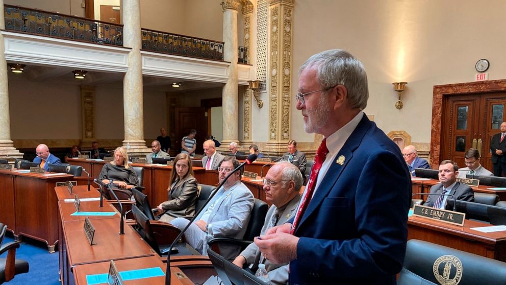 Kentucky state Sen. Johnnie Turner gives a speech on Thursday, Aug. 25, 2022, in Frankfort, Ky., to talk about the devastation caused by flooding that hit eastern Kentucky last month. The Kentucky Legislature is meeting in a special session to work o