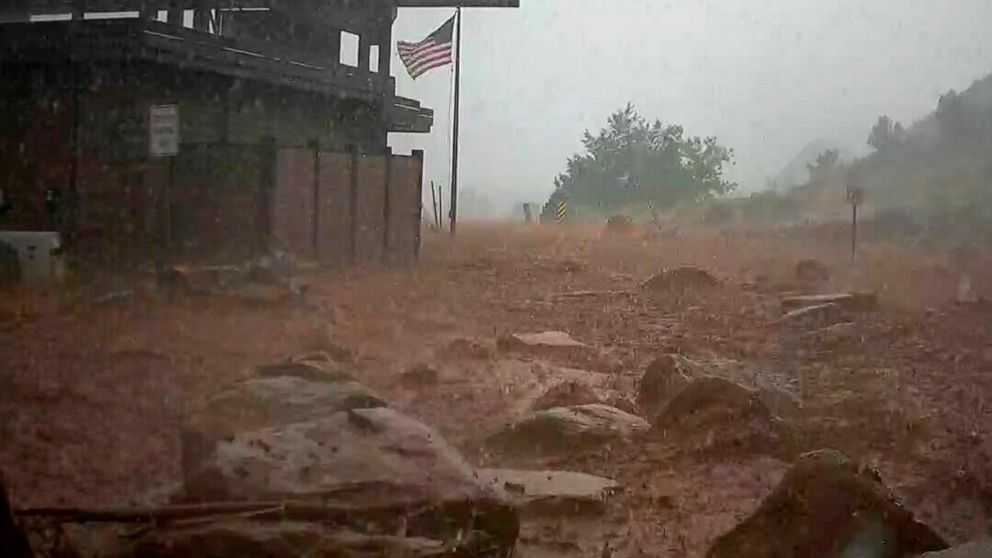 FILE - In this photo provided by the National Park Service is the scene of a flash flood in Zion National Park, Utah, on June 29, 2021. Authorities have been searching for days for Jetal Agnihotri, 29, of Tucson, Ariz., reported missing after being s