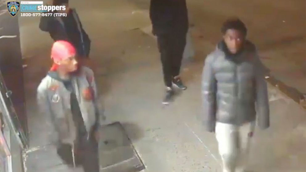 This still image taken from surveillance video provided by NYPD shows suspects in connection to a mugging of a 60-year-old man on Tuesday, Dec. 24, 2019 in the the Morrisania neighborhood of the Bronx in New York. Juan Fresnada died Friday, Dec. 27, 