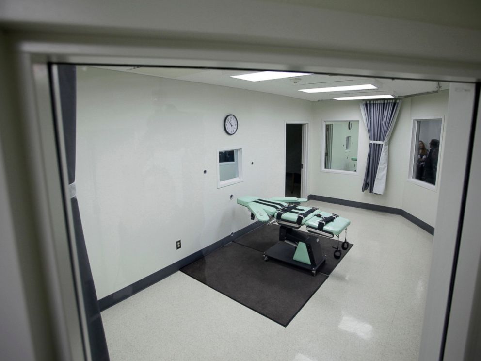 This Sept. 21, 2010, file photo shows the interior of the lethal injection facility at San Quentin State Prison in San Quentin, Calif. Gov. Gavin Newsom is expected to sign a moratorium on the death penalty.