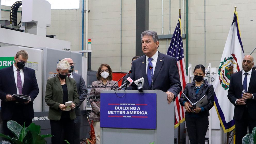 U.S. Democratic Sen. Joe Manchin of West Virginia speaks during a press conference at the Robert C. Byrd Institute at Marshall University’s campus in Charleston, W.Va., on Friday, March 18, 2022. The press conference was to announce on the startup SP