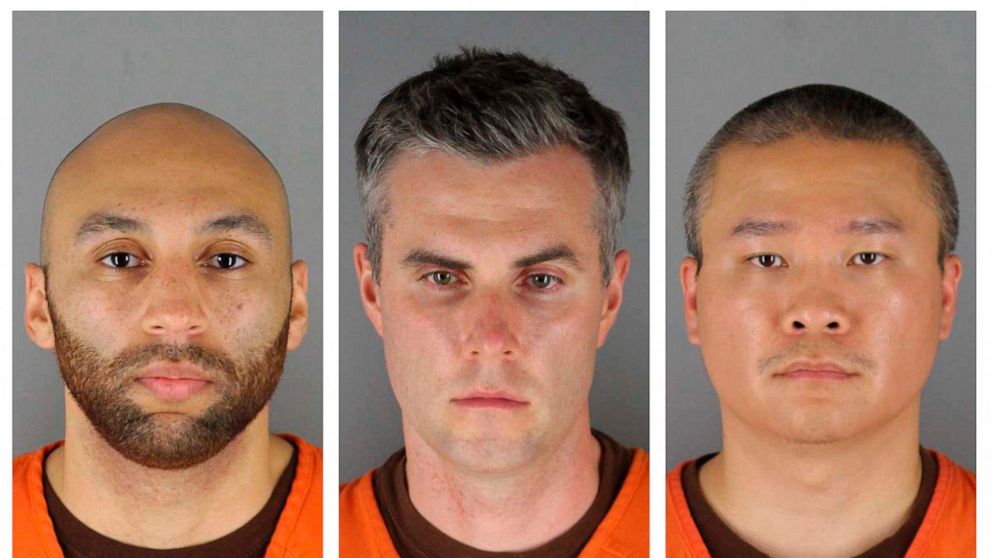 FILE - This combination of photos provided by the Hennepin County Sheriff's Office in Minnesota on June 3, 2020, shows, from left, former Minneapolis police officers J. Alexander Kueng, Thomas Lane and Tou Thao. The former policer officers have been 