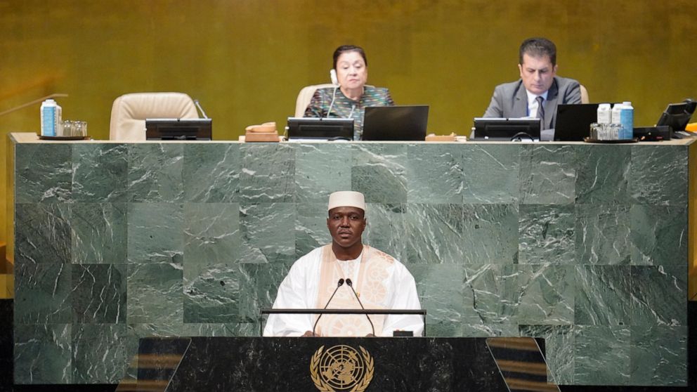 Acting Prime Minister of Mali Abdoulaye Maiga addresses the 77th session of the United Nations General Assembly, Saturday, Sept. 24, 2022 at U.N. headquarters. (AP Photo/Mary Altaffer)
