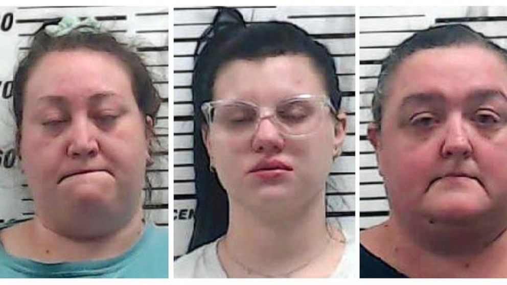 This combo of booking images provided by the Monroe County, Miss., Sheriff’s Office shows from left, Jennifer Newman, Misty Shyenne Mills, Oci-Anna Kilburn, Sierra McCandless and Traci Diane Hutson. Authorities said Friday, Oct. 21, 2022, that the fi