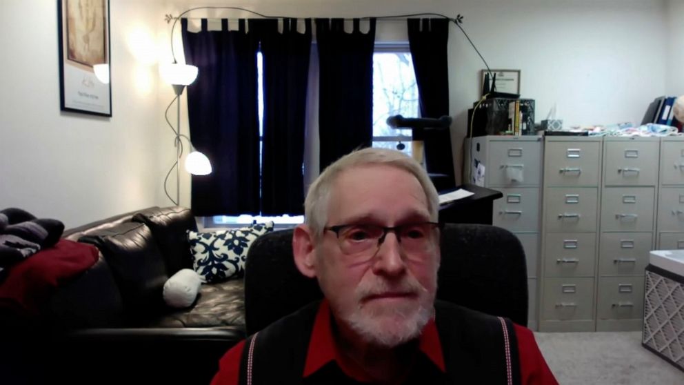 FILE - This image from video provided and taken by Barry Mehler shows Mehler during a 14-minute YouTube video at the start of a new term at Ferris State University. The Michigan professor's request for immediate reinstatement after he was suspended f