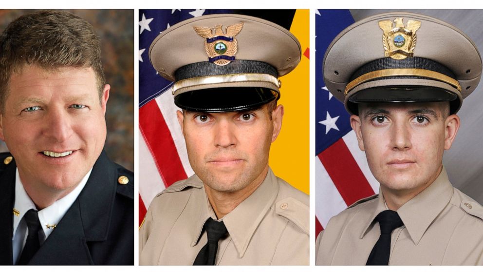This combo of undated images provided by the Bernalillo County Sheriff's Office and Bernalillo County Fire Department, shows, from left, Undersheriff Larry Koren, Lt. Fred Beers, Deputy Michael Levison and county Fire and Rescue Department Specialist