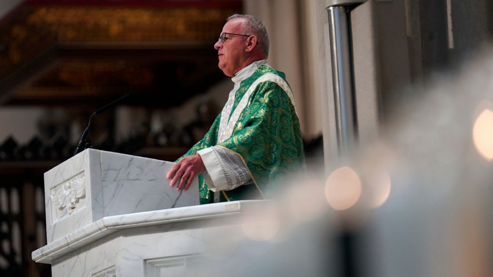 The Very Rev. Kris Stubna, rector of St. Paul Cathedral Parish, preaches on the topic of abortion after the recent Supreme Court decision to overturn Roe v. Wade during Mass at St. Paul Catholic Cathedral in Pittsburgh on Sunday, June 26, 2022. Durin