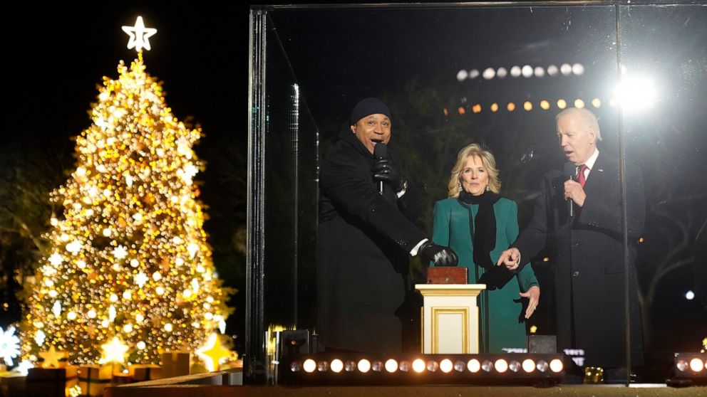 LL Cool J helps President Joe Biden and first lady Jill Biden light the National Christmas Tree on the Ellipse of the White House in Washington, Wednesday, Nov. 30, 2022. (AP Photo/Andrew Harnik)