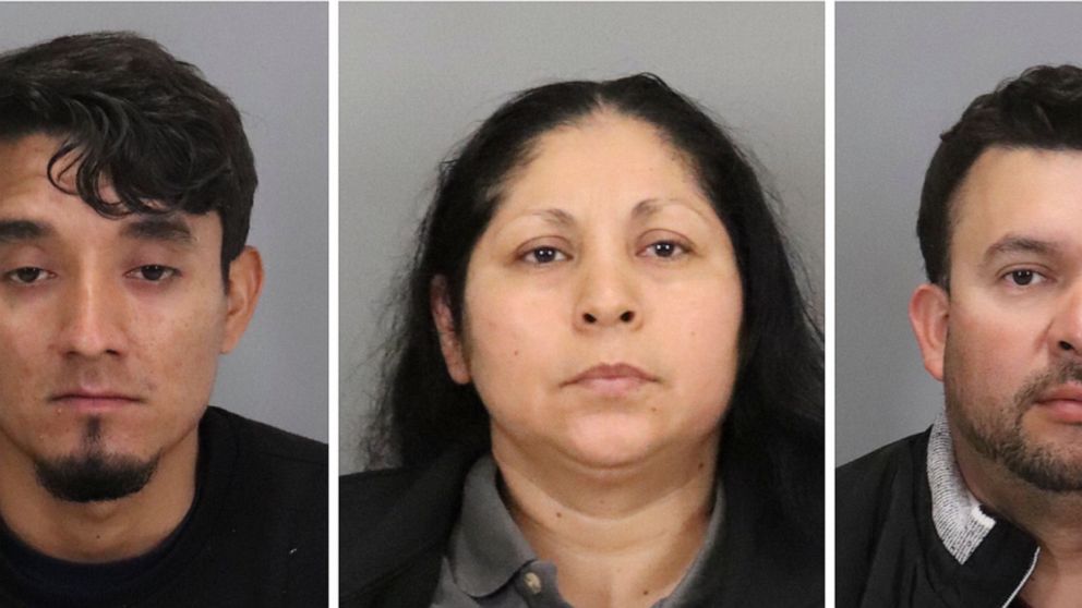 In these photos released Wednesday, April 27, 2022, by the San Jose Police Department, from left are Jose Roman Portillo, Yesenia Guadalupe Ramirez and Baldomeo Sandoval. Police say a 3-month-old baby who was kidnapped, Monday, April 25, 2022, from h