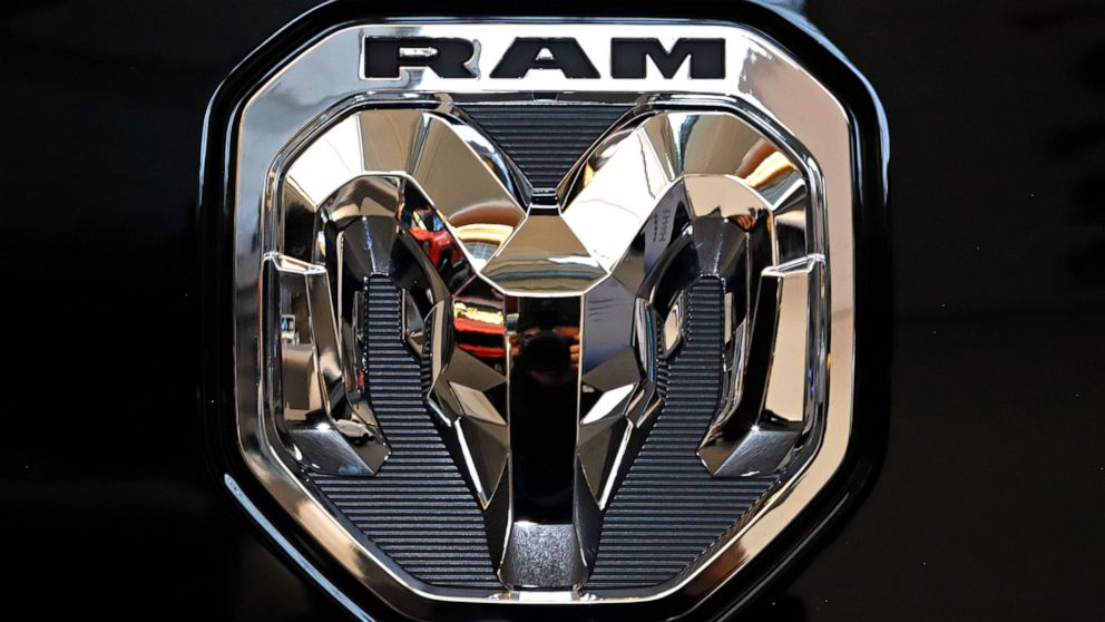 FILE - This is the 2020 Ram truck logo on display at the 2020 Pittsburgh International Auto Show Thursday, Feb.13, 2020 in Pittsburgh. Stellantis is recalling nearly 250,000 heavy duty diesel Ram trucks in the U.S., Thursday, Nov. 17, 2022 because tr