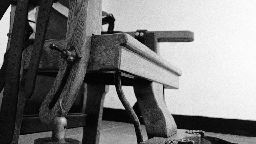FILE - In this Aug. 10, 1982 file photo, a leather straps on the Virginia State Electric Chair, lay over the side of the chair prior to the scheduled execution of Frank J. Coppola at the Virginia State Penitentiary in Richmond, Va. Jerry Givens, who 