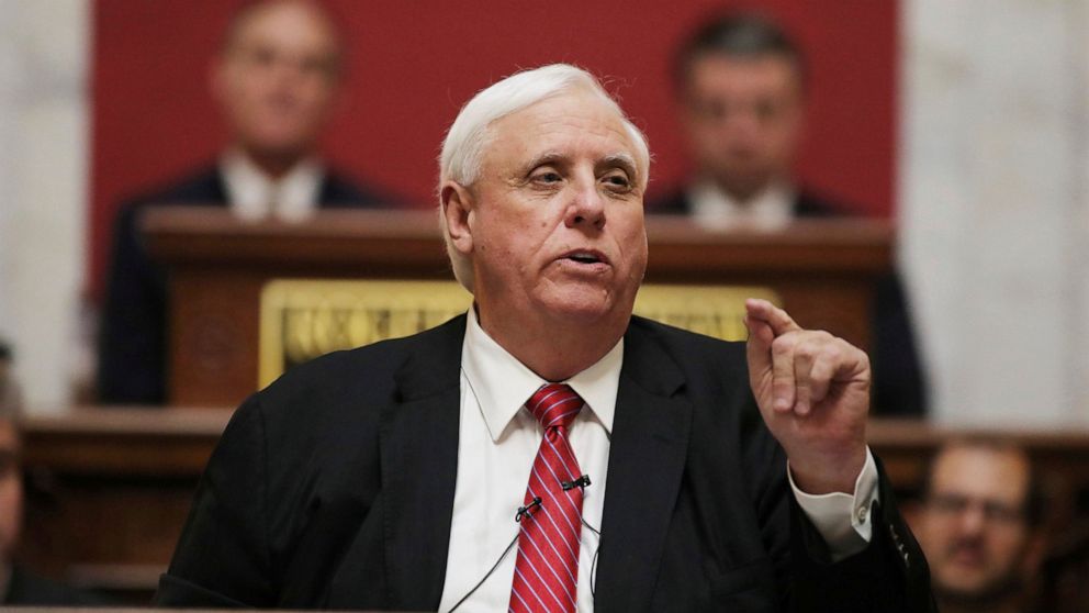 FILE - In a Wednesday, Jan. 8, 2020 file photo, West Virginia Governor Jim Justice delivers his annual State of the State address in the House Chambers at the state capitol, in Charleston, W.Va. Gov. Justice said during a media briefing Wednesday, Ma