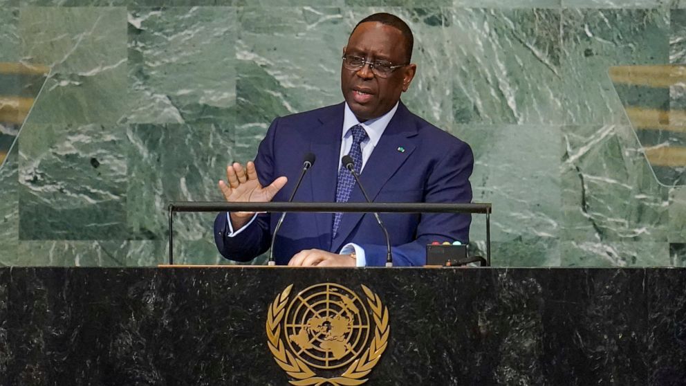 President of Senegal Macky Sall addresses the 77th session of the General Assembly at United Nations headquarters, Tuesday, Sept. 20, 2022. (AP Photo/Mary Altaffer)