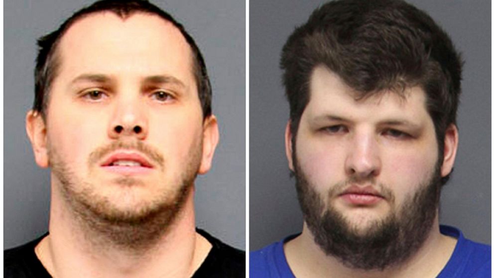FILE - This combination of undated booking photos provided by the Pennsylvania Attorney General's Office shows, Brent Getz, left, and Gregory Wagner Jr. On Thursday, March 10, 2022, Getz, a former police chief, was jailed after a jury convicted him o
