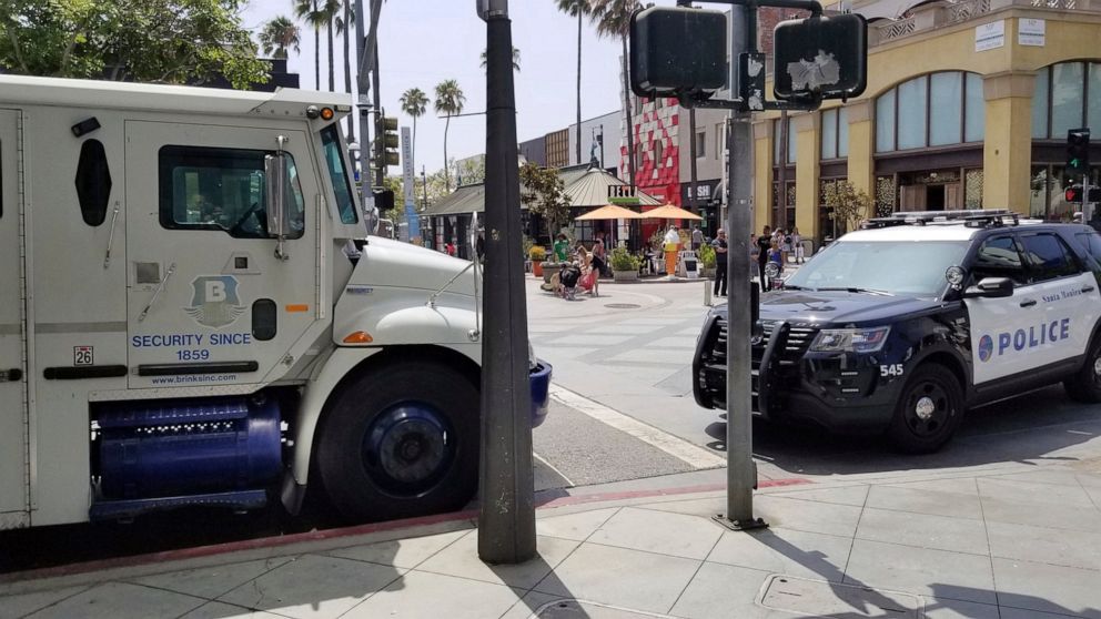 This photo provided by Siamak Kordestani shows the scene on the Third Street Promenade after shots were fired on the popular Santa Monica, Calif., shopping and dining area, Friday, Aug. 16, 2019. Authorities say nobody was hurt when a security guard 