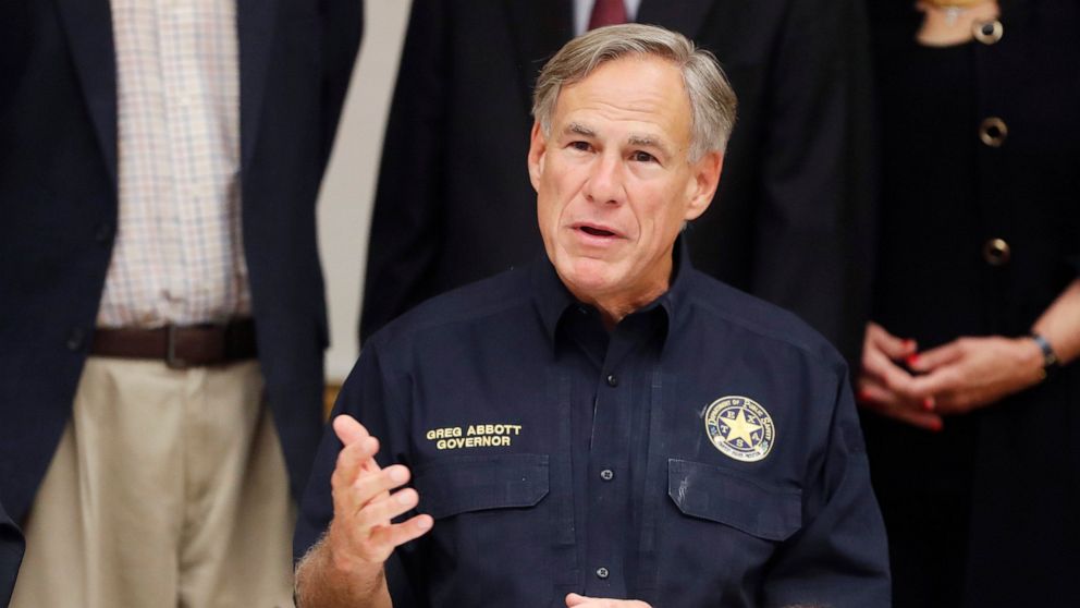 Texas Gov. Greg Abbott talks a mass shooting in Odessa during a news conference Sunday, Sept. 1, 2019, in Odessa, Texas. (Mark Rogers/Odessa American via AP)