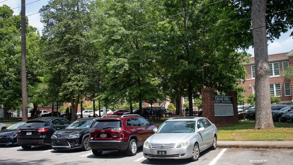 Druid Hills High School is seen on Thursday, May 5, 2022, in Atlanta. Officials at nearby Emory University urged people on its main campus to stay inside buildings until an all-clear is announced following earlier reports of a possible armed suspect 