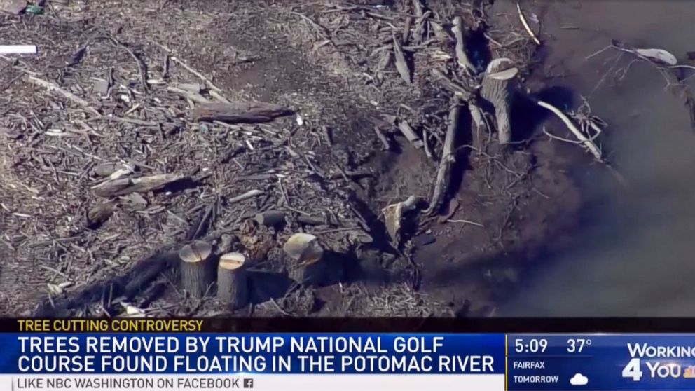 This image provided by WRC/NBC4 Washington on Friday, March 1, 2019, shows trees that were cut down at the Trump National Golf Course in Sterling, Va. County officials in northern Virginia are investigating whether the Trump National Golf Club illega
