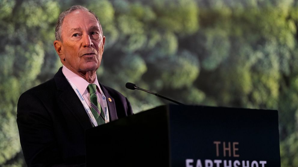 FILE - Michael Bloomberg speaks during a meeting with Earthshot prize winners and finalists at the Glasgow Science Center on the sidelines of the COP26 U.N. Climate Summit in Glasgow, Scotland, Tuesday, Nov. 2, 2021. A handful of Americans donated at