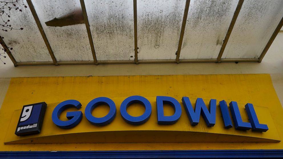 FILE - A Goodwill store sign is shown in Berkeley, Calif., on March 9, 2021. The maverick philanthropist MacKenzie Scott is dedicating an unusually large share of her giving to nonprofits in the South — a region that mega-philanthropy and particularl