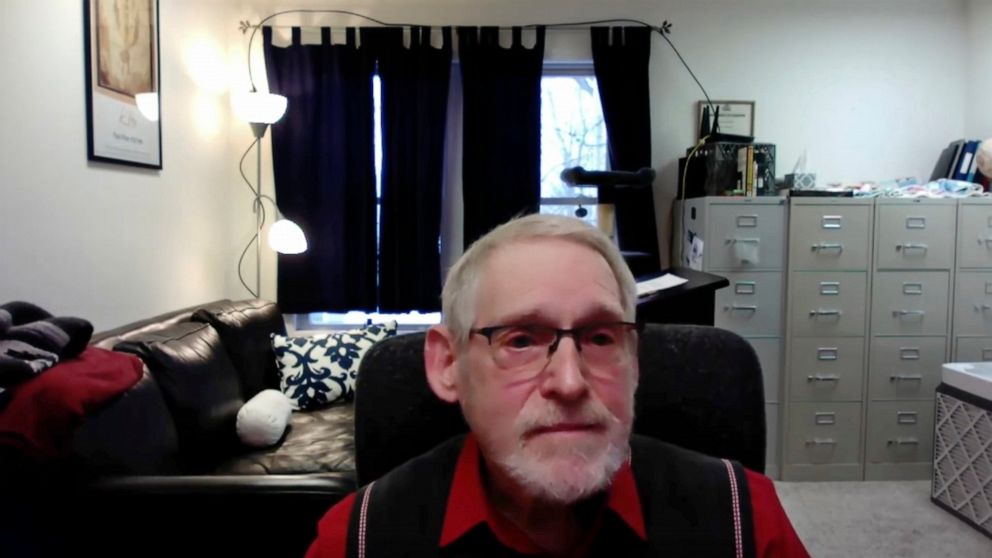 FILE - This image from video provided and taken by Barry Mehler shows Mehler during a 14-minute YouTube video at the start of a new term at Ferris State University. The Michigan professor who was suspended in January 2022 for making a profanity-fille