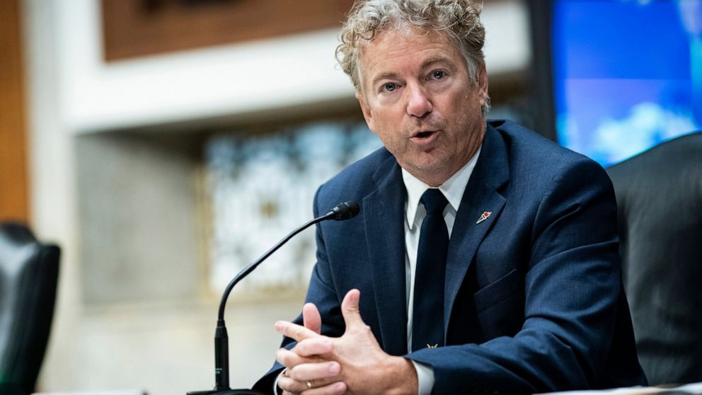 FILE - In this Tuesday, June 30, 2020, file photo, Sen. Rand Paul, R-Ky., speaks during a Senate Health, Education, Labor and Pensions Committee hearing on Capitol Hill in Washington. On Friday, Aug. 21, 2020, Paul suggested cutting the number of day