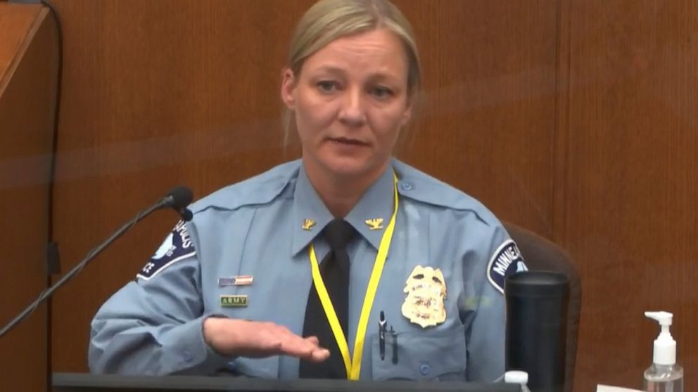 FILE - In this image from video, Minneapolis Police Inspector Katie Blackwell testifies April 5, 2021, in the trial of former Minneapolis police Officer Derek Chauvin Minneapolis, Minn. Blackwell, the head of the Minneapolis Police Department's train