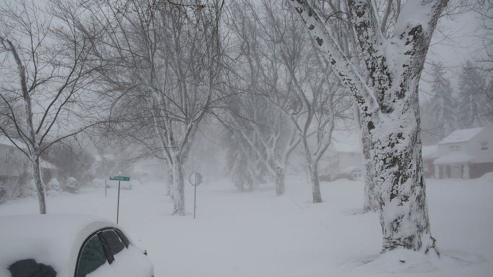 A winter storm rolls through Western New York Saturday, Dec. 24, 2022, in Amherst N.Y. A battering winter storm has knocked out power to hundreds of thousands of homes  homes and businesses across the United States on Saturday. It left millions more 