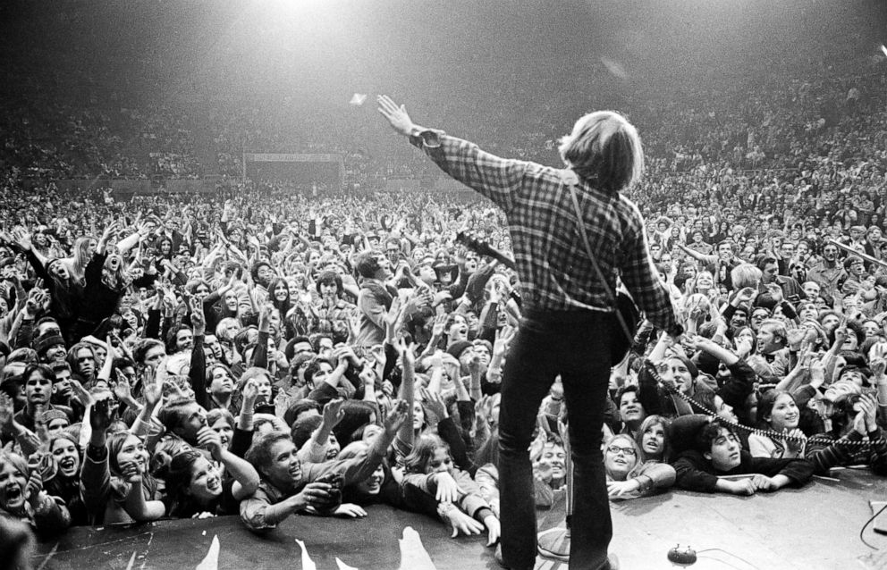 PHOTO: John Fogerty, lead singer and guitarist of Creedence Clearwater Revival, performs at the Oakland Coliseum Arena in Oakland, Calif., 1970.

