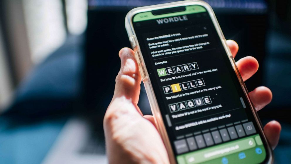 PHOTO: The word game Wordle is shown on a mobile phone, Jan. 12, 2022, in Houston.